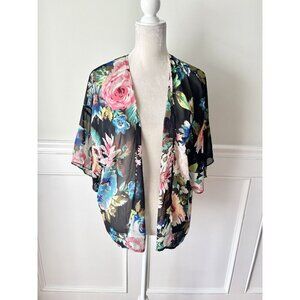 Bobeau Gauzy Floral Print Open Kimono S Lightweight